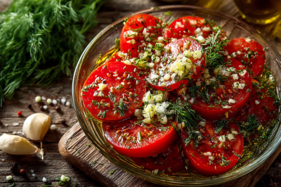 Беру 1 кг помидоров и добавляю к ним ложку уксуса &mdash; через час подаю к столу томаты по-корейски